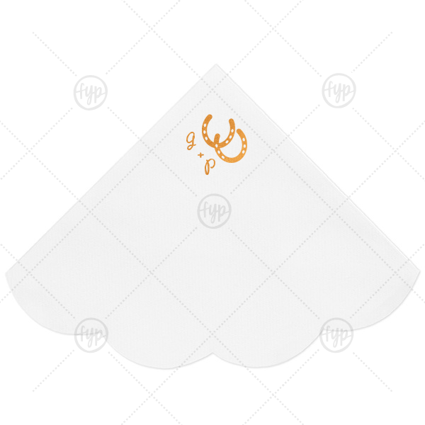 Horseshoe Initials Scallop Luncheon Napkin Scalloped Luncheon Napkin (Foil)