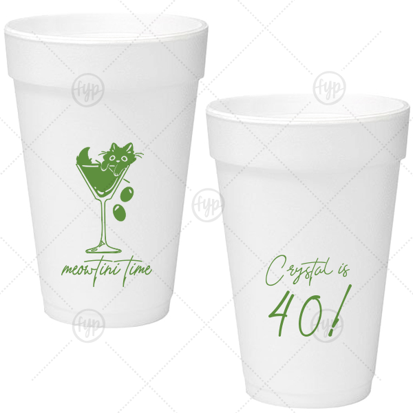 Meowtini Time Birthday Cup 16-oz. Styrofoam Cup (Ink) 