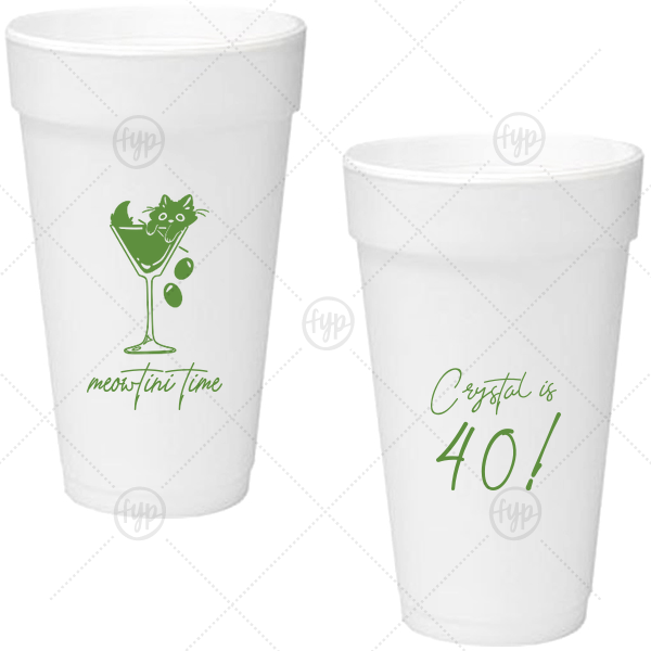 Meowtini Time Birthday Cup 20-oz. Styrofoam Cup (Ink) 
