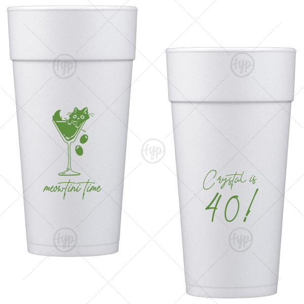 Meowtini Time Birthday Cup 24-oz. Styrofoam Cup (Ink) 