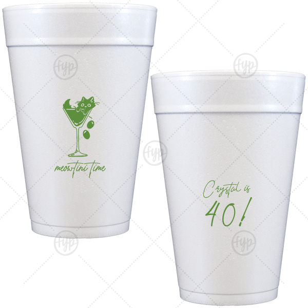 Meowtini Time Birthday Cup 32-oz. Styrofoam Cup (Ink) 