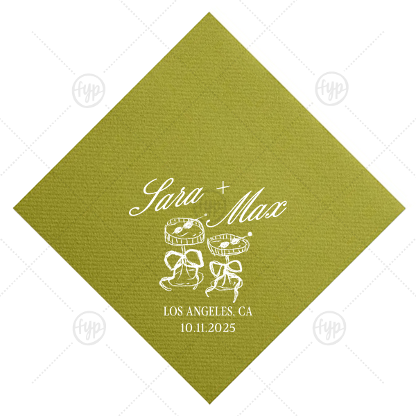 Wedding Glass & Bow Napkin Cocktail Napkin (Foil)