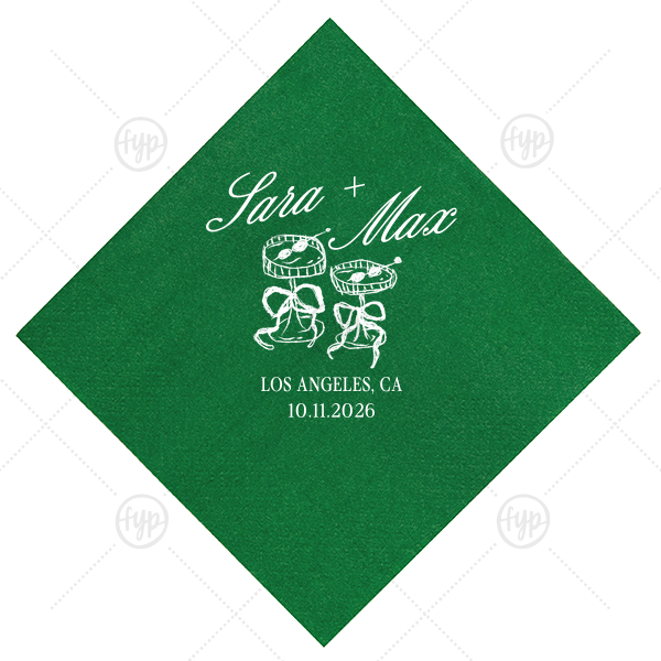 Wedding Glass & Bow Napkin Cocktail Napkin (Foil)