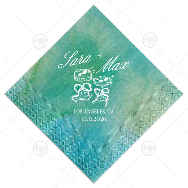 Wedding Glass & Bow Napkin Cocktail Napkin (Foil)