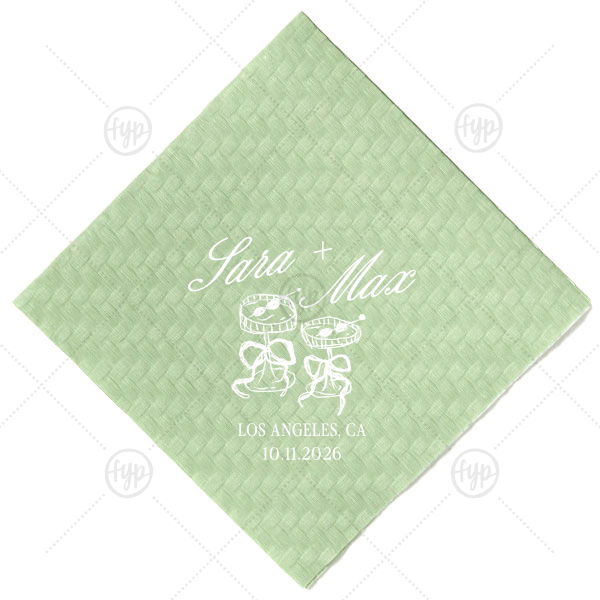 Wedding Glass & Bow Napkin Cocktail Napkin (Foil)