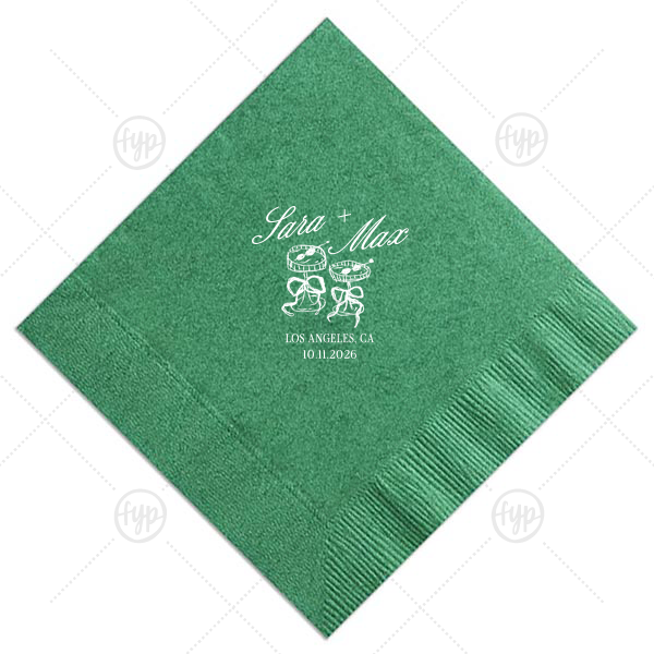 Wedding Glass & Bow Napkin Dinner Napkin (Foil)