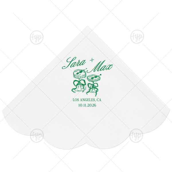 Wedding Glass & Bow Napkin Scalloped Luncheon Napkin (Foil)