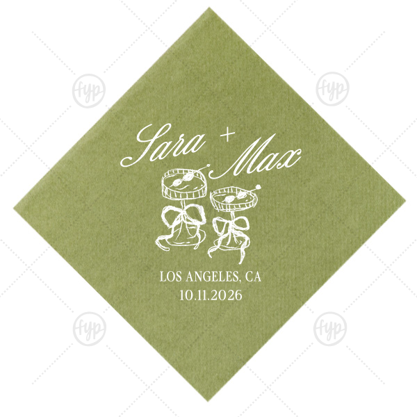 Wedding Glass & Bow Napkin Petite Cocktail Napkin (Foil)