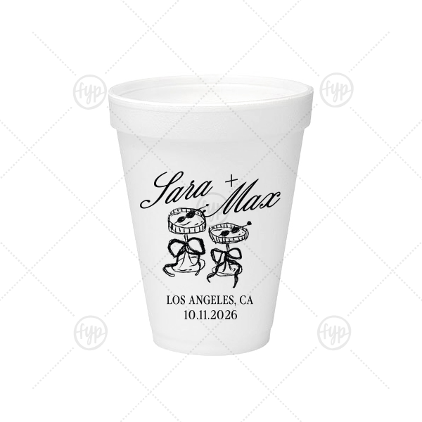 Wedding Glass & Bow Cup 12-oz. Styrofoam Cup (Ink) 