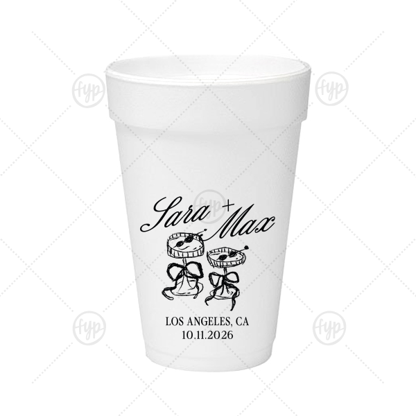 Wedding Glass & Bow Cup 16-oz. Styrofoam Cup (Ink) 