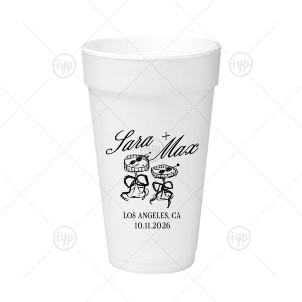 Wedding Glass & Bow Cup 20-oz. Styrofoam Cup (Ink) 