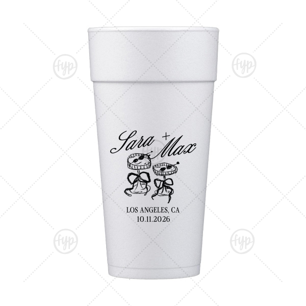 Wedding Glass & Bow Cup 24-oz. Styrofoam Cup (Ink) 