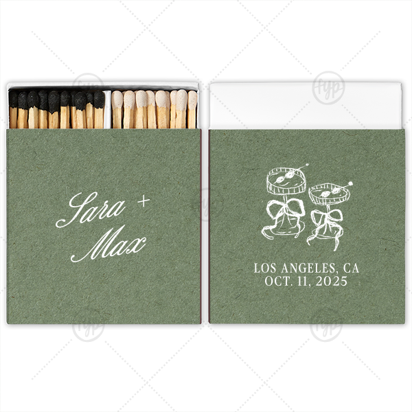 Wedding Glass & Bow Matchbox Two-Chamber Matchbox (Foil)