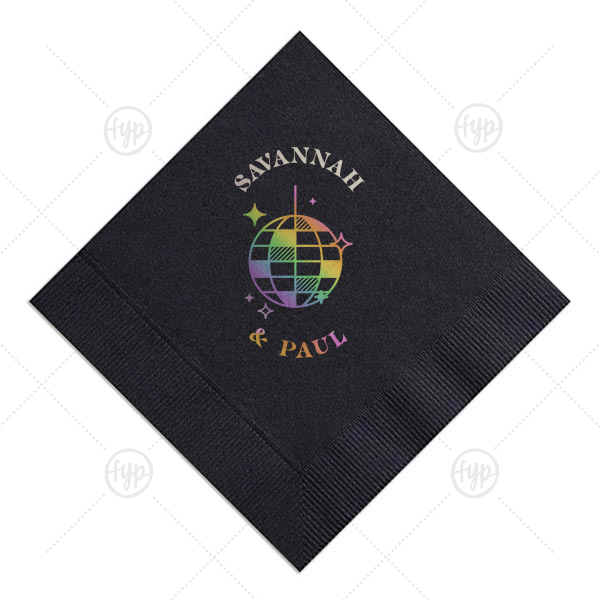Retro Wedding Disco Ball Napkin Cocktail Napkin (Foil)