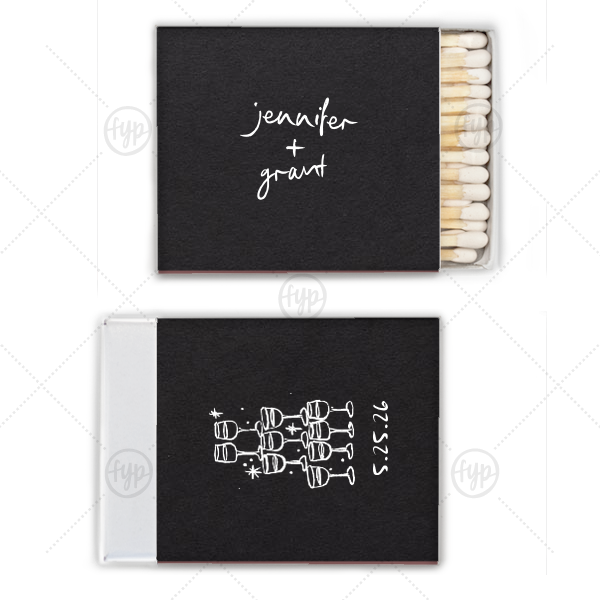 Kitschy Cocktail Hour Toasting Glasses Matches Square Matchbox (Foil)