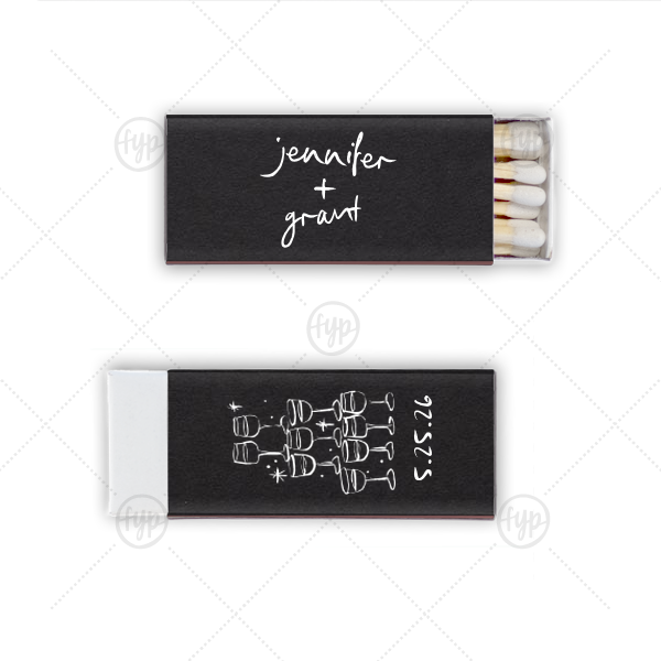 Kitschy Cocktail Hour Toasting Glasses Matches Mini Matchbox (Foil)