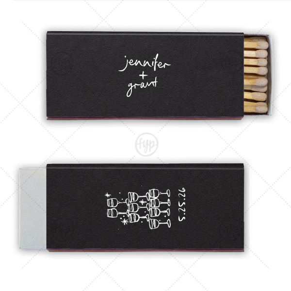 Kitschy Cocktail Hour Toasting Glasses Matches Candle Matchbox (Foil)