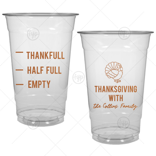 Funny Thankful Family Name Cup 20-oz. Soft Plastic Cup (Ink)