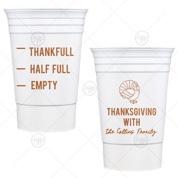 Funny Thankful Family Name Cup 16-oz. Plastic Party Cup (Ink)