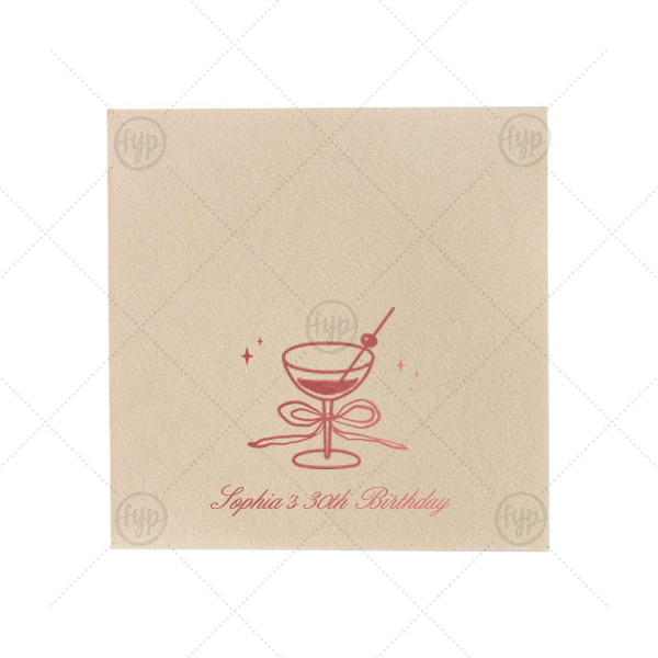 Cocktail & Bow Birthday Napkin Cocktail Napkin (Foil)