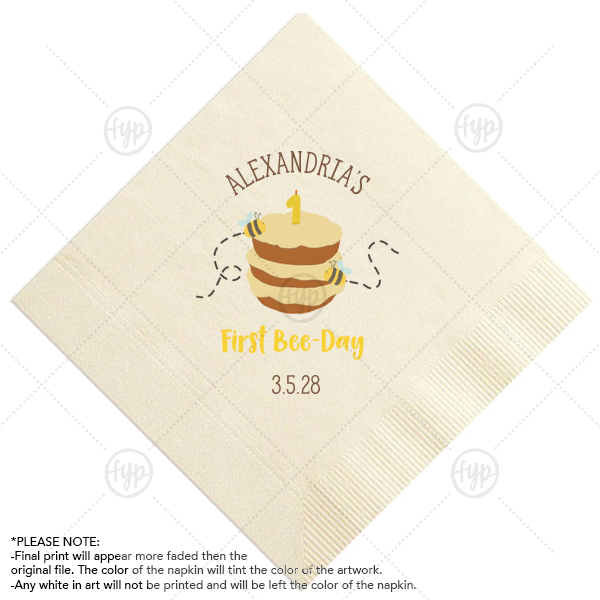 First Bee Day Full Color Birthday Napkin Cocktail Napkin (Photo)