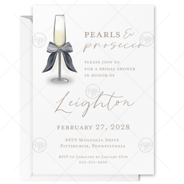 Pearls and Prosecco Champagne Flute Invitation Invitation (Photo)