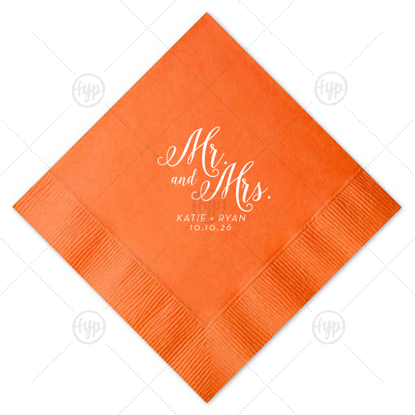 Mr and Mrs Calligraphy Wedding Napkin Dinner Napkin (Foil)