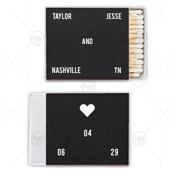 Name, Date & Location Block Text Matchbox Square Matchbox (Foil)
