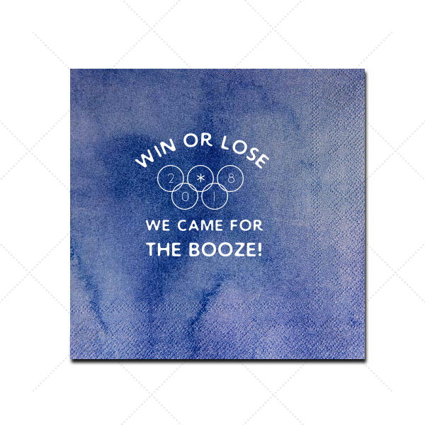 Olympic Booze Napkin | ForYourParty's elegant Watercolor Nightfall Cocktail Napkin with Matte White Foil will look fabulous with your unique touch. Your guests will agree!