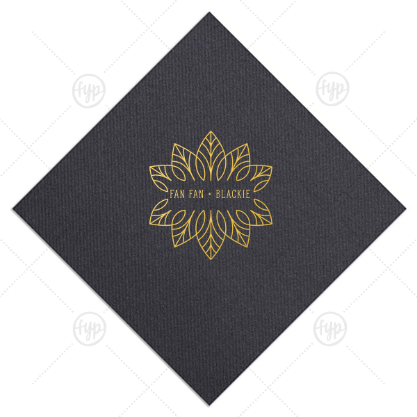 Palm Mandala Napkin | Add the perfect touch to your wedding bar or dessert table with this elegant Palm Mandala Diamond Linen Like cocktail napkin. Foil stamp your names within the design frame for a lovely, unique detail.