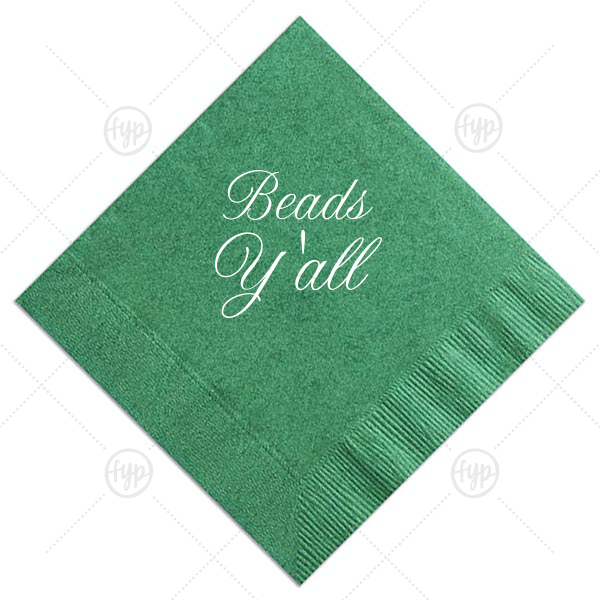Beads Y'all Napkin | Custom Leaf Cocktail Napkin with Shiny 18 Kt Gold Foil are a must-have for your next beaded event—whatever the celebration!