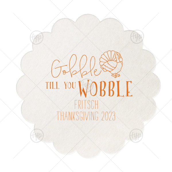 Our personalized Eggshell Scallop Coaster with Matte Tangerine Foil Color has a Live Turkey graphic and is good for use in Holiday, Thanksgiving themed parties and couldn't be more perfect. It's time to show off your impeccable taste.