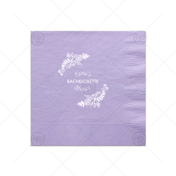 Does the bride love brunch? Celebrate her bachelorette brunch with this custom Lavender napkin that will be a fabulous addition to the mimosa bar! Personalize it with the bride's name for a detail she'll love.