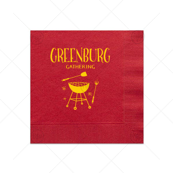 Grill Gathering Napkin | ForYourParty's chic Convertible Red Cocktail Napkin with Matte Sunflower Foil Color has a Grill graphic and is good for use in Food, Home themed parties and can be customized to complement every last detail of your party.