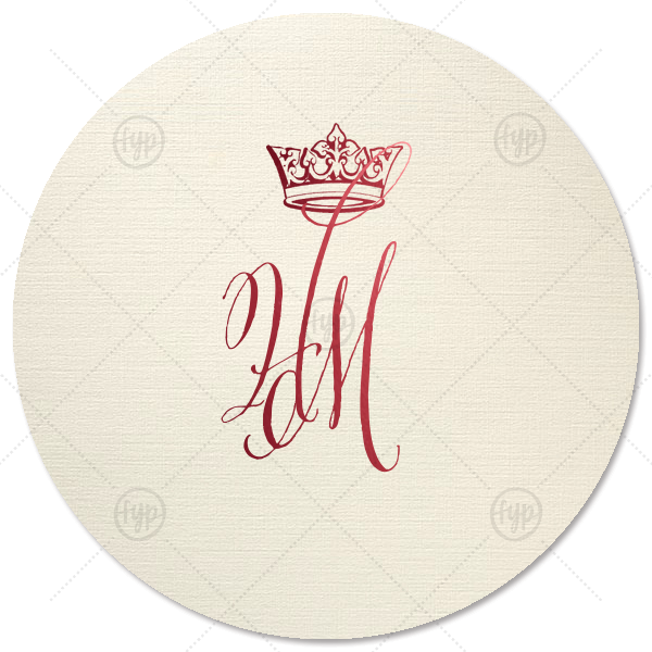 Royal Charger Menu | ForYourParty's elegant Linen Ivory Circle Menu with Shiny Merlot Foil has a Crown graphic and is good for Royal and Fancy occasions and will look fabulous with your unique touch. Your guests will agree!