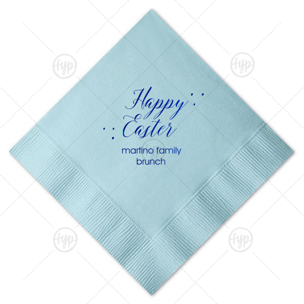 Happy Easter Napkin | Our beautiful custom Tiffany Blue Cocktail Napkin with Matte White Foil will add that special attention to detail that cannot be overlooked.