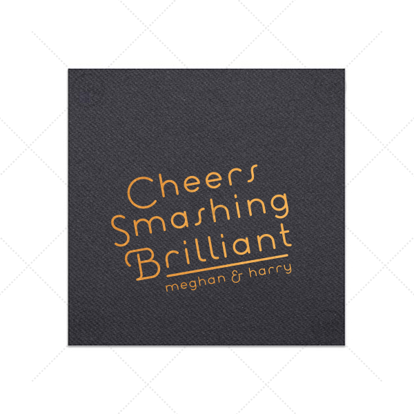 British Bash Cheers Napkin | For Your Party's personalized Black Cocktail Napkin with Shiny Copper Foil can be customized to complement every last detail of your party.