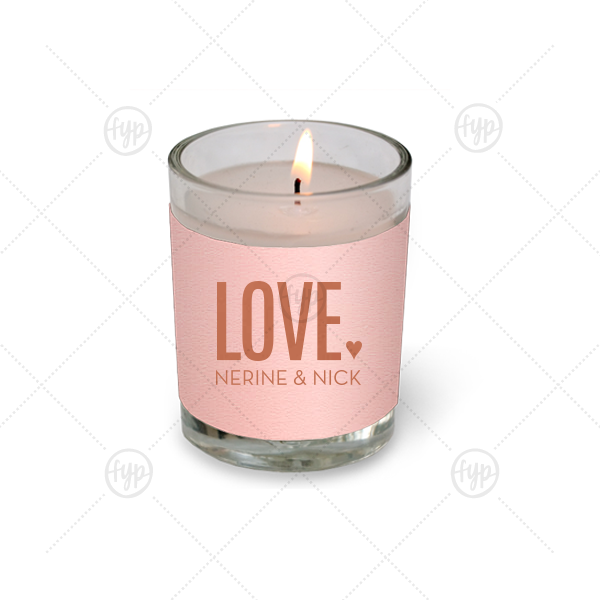 Love Votive Candle | ForYourParty's chic Poptone Ballet Pink Votive Candle with Satin Copper Penny Foil Color can't be beat. Showcase your style in every detail of your party's theme!