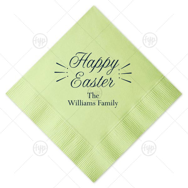 Easter Celebration Napkin | Our custom Honeydew Cocktail Napkin with Matte Navy Foil can be personalized to match your party's exact theme and tempo.