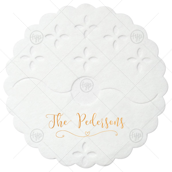 Last Name Stem Wrap | The ever-popular White Stem Wrap with Shiny Copper Foil Color can be customized to complement every last detail of your party.